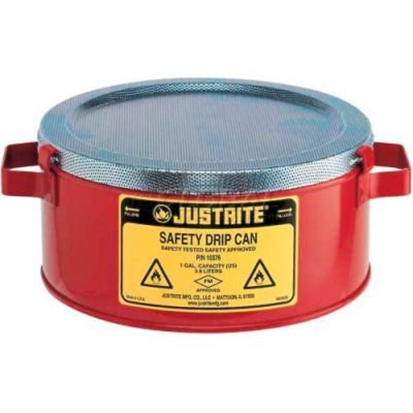 Justrite 1 Gallon, Drip Can With Handles and Fire Baffle, Steel, Red - 10376 10376